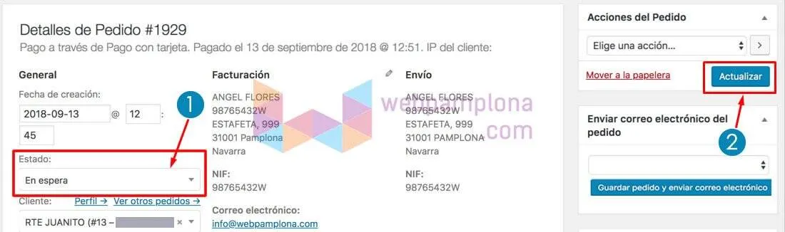 Cambiar estado del pedido a 