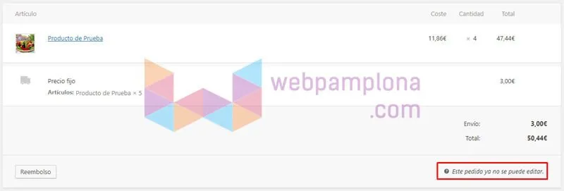 Este pedido ya no se puede modificar porque es estado está en 